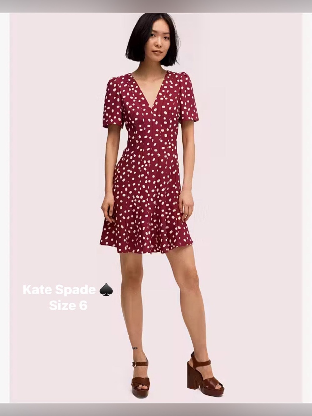 KATE SPADE ♠️ NEW YORK - Mallow Dot Crepe Dress. V-neck, short sleeves. Size 6